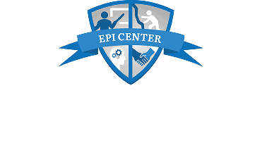 EPI Center logo featuring shield and icons for innovation and education.