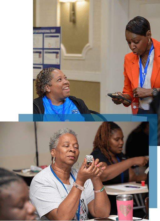 Women engaging at EPI Center conference, networking and learning.