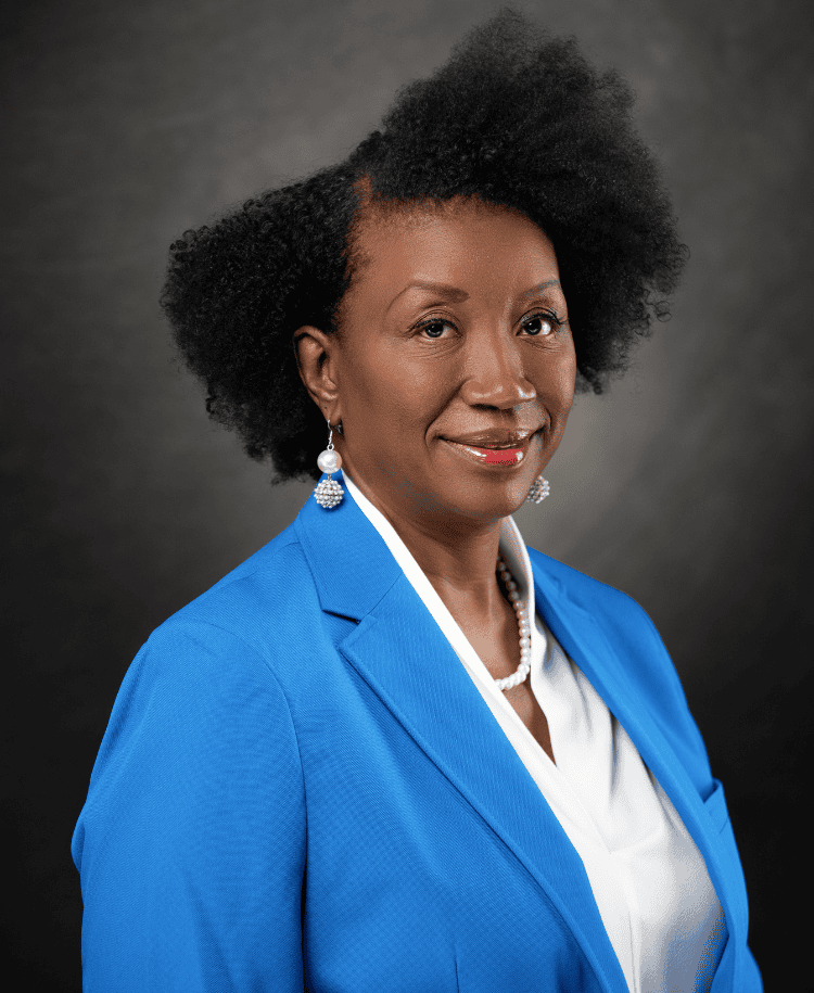 Ponya Wray, professional woman in blue blazer at EPI Center.